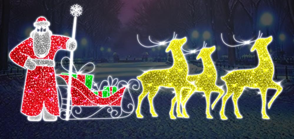 Дед Мороз плоский с санями и оленями Панно 6м